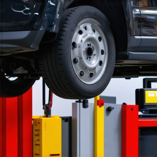 Close-up of a modern car brake system with sensors and diagnostic tools