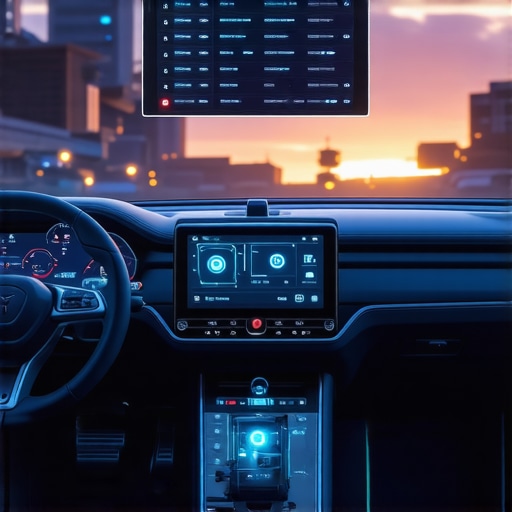 Futuristic vehicle dashboard with AI diagnostics and sensor data display