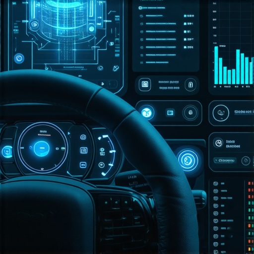 Car dashboard with digital diagnostics and AI analysis.
