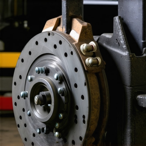 Mechanic checking brake calipers and rotor for issues.