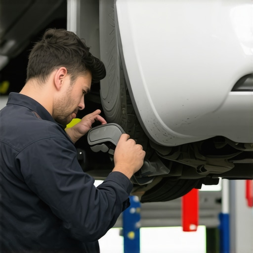 Brake pad replacement process Mechanic inspecting and replacing brake pads