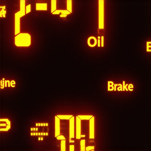 Car dashboard showing warning lights illuminated.