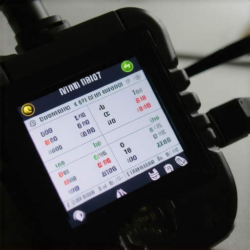 Diagnostic scanner attached to a car showing real-time vehicle health information.