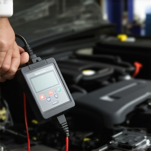 Technician using a diagnostic scanner on a car engine for maintenance
