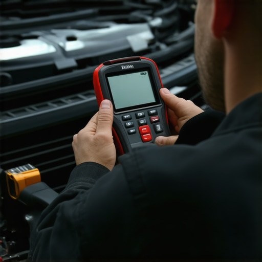 Using a Modern Diagnostic Scanner Mechanic operating high-tech vehicle diagnostics tool to identify stealth errors in 2026 model