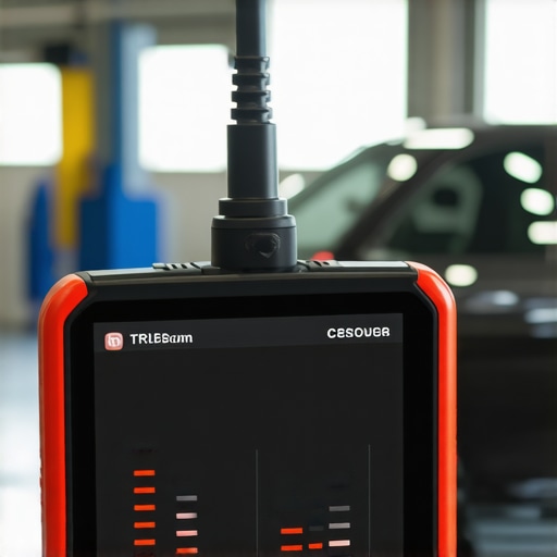 Diagnostic scanner connected to a vehicle revealing real-time data during vehicle maintenance.