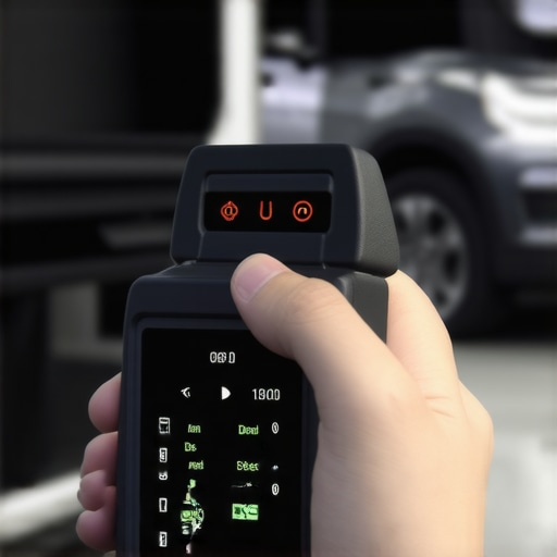 Technician calibrating a modern car's electronic systems using a professional scanner.