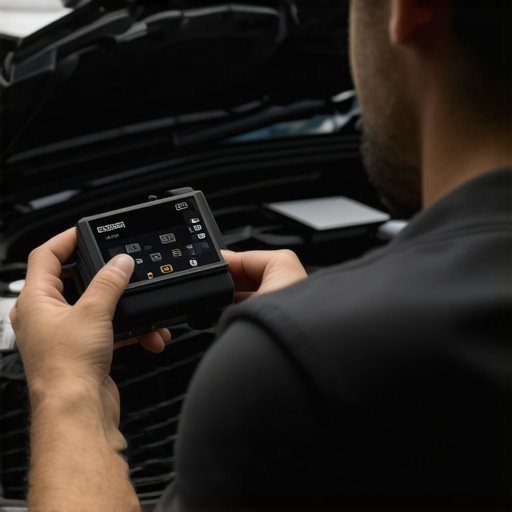 Technician calibrating a vehicle diagnostic scanner
