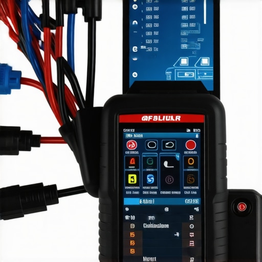 Diagnostic scanner connected to a vehicle's OBD port showing real-time data.