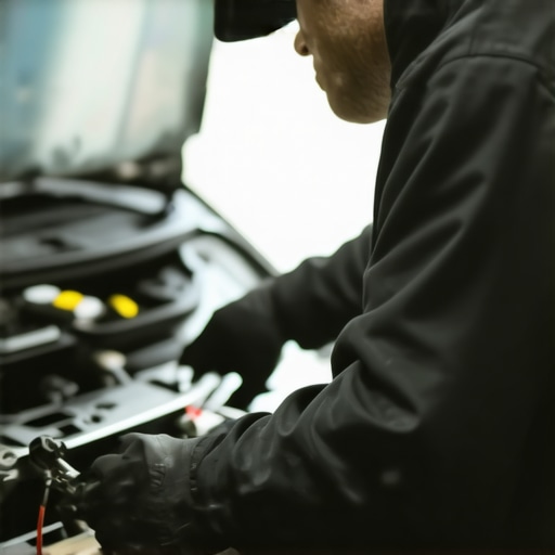 Technician performing brake calibration on a hybrid vehicle with electronic calipers