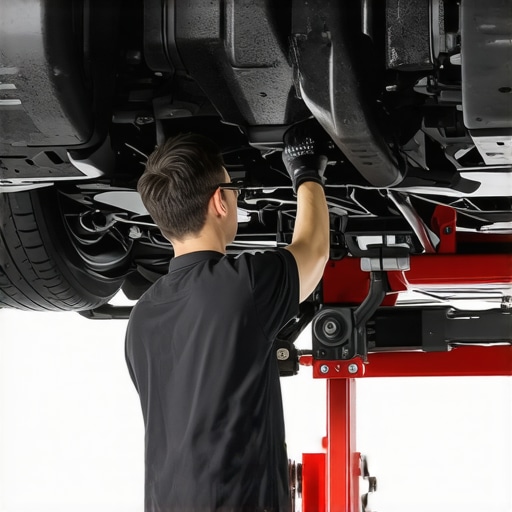 Mechanic inspecting brake lines and fluid reservoir on a 2026 vehicle.