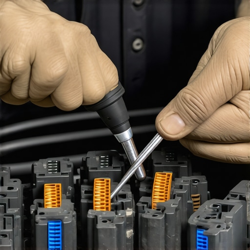 Mechanic cleaning engine control unit connectors in a vehicle