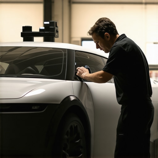 Technician calibrating lidar sensors on a 2026 model vehicle to improve steering accuracy.