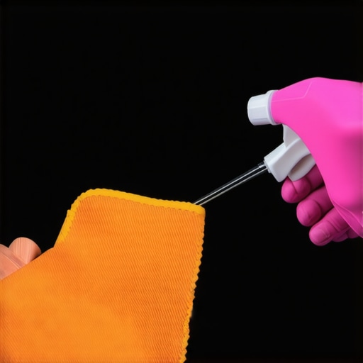 Person cleaning a car sensor with spray cleaner and cloth.