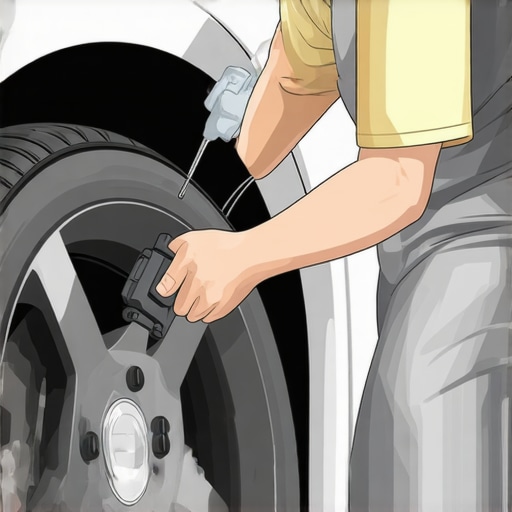 Person protecting brake sensors with plastic covers before pressure washing a car