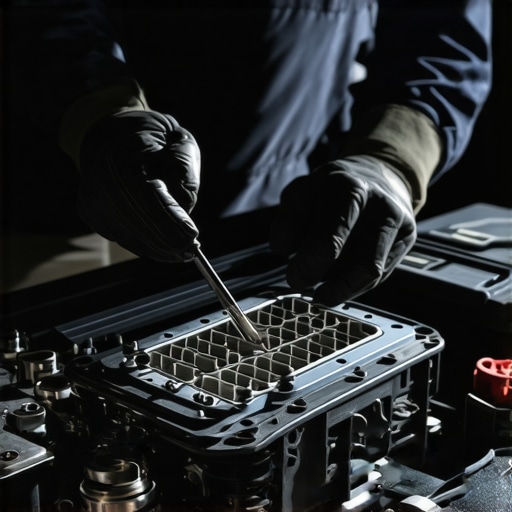 Technician analyzing vehicle's electronic sensor system during maintenance.