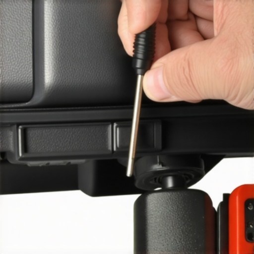 Tightening dashboard clips to prevent rattles An image showing a person using a screwdriver to tighten clips behind a car dashboard