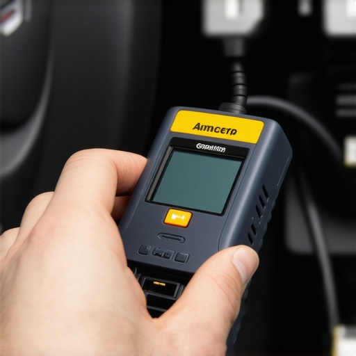 Using a Diagnostic Scanner for Vehicle Troubleshooting A person operating a handheld automotive diagnostic scanner connected to a vehicle's OBD port during maintenance.
