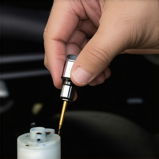 A hand applying graphite lubricant into a car ignition switch to fix a stuck key