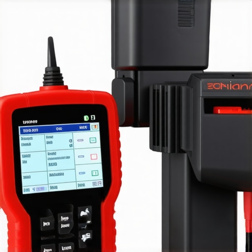 Automotive Diagnostic Scanner in Use technician using an advanced vehicle diagnostic tool to check engine health