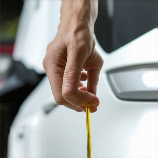 Person checking car oil level with dipstick in garage