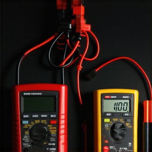 Diagnosing Car Dashboard Dimming Issue Close-up of multimeter testing voltage in a car's engine bay.