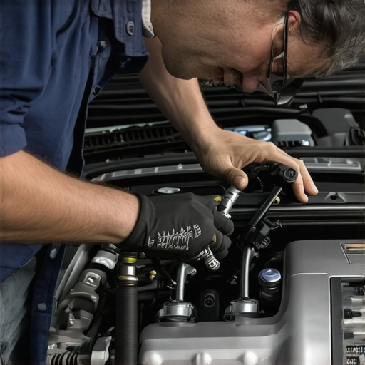 Inspecting Oil Pressure Sensor Wiring Mechanic checking oil pressure sensor connections in engine bay.