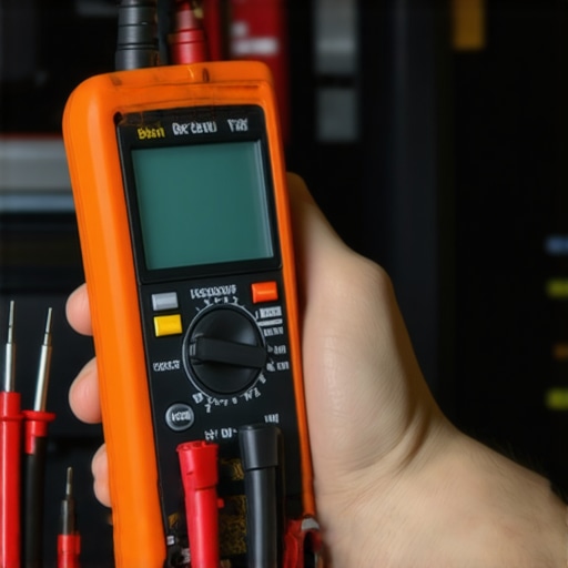 Precision Diagnostics with a Digital Multimeter Mechanic testing a car's electrical system with a digital multimeter in a well-equipped garage