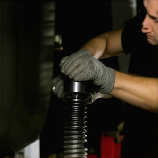 Suspension Inspection Mechanic checking car suspension parts during maintenance