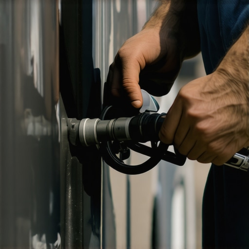 Person tightening a gas cap on a vehicle fuel tank