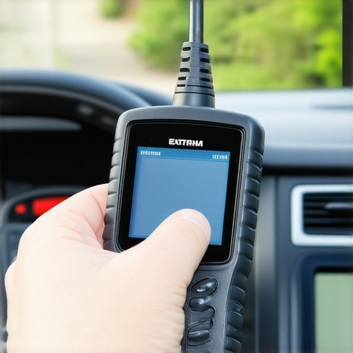 Person scanning a car's onboard diagnostics port with an OBD-II device