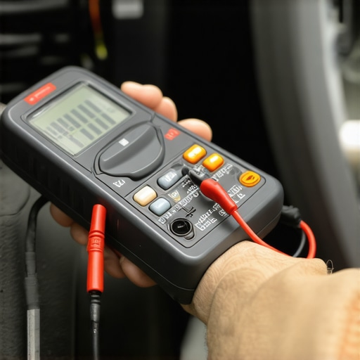Using a multimeter for precise sensor diagnostics Auto mechanic testing sensor with multimeter