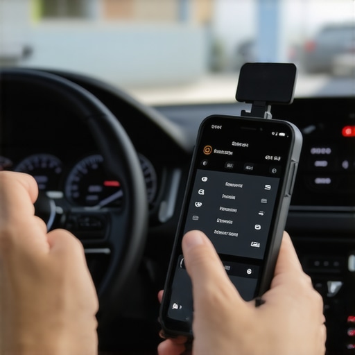 Person scanning car diagnostics with a handheld device