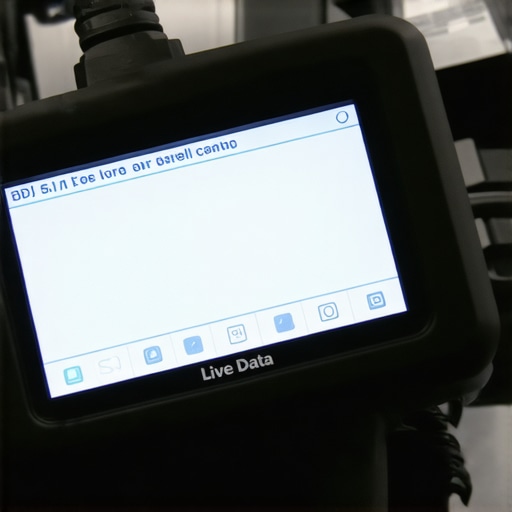 Vehicle Diagnostic Scanner in Use Automotive diagnostic scanner connected to a car's OBD port displaying live data