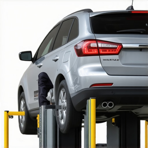 Car Suspension Bounce Test Person testing car suspension by gentle bouncing on the fender to check ball joints.