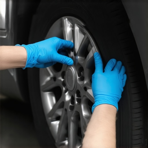Vehicle wheel inspection showing hands checking for bearing play.