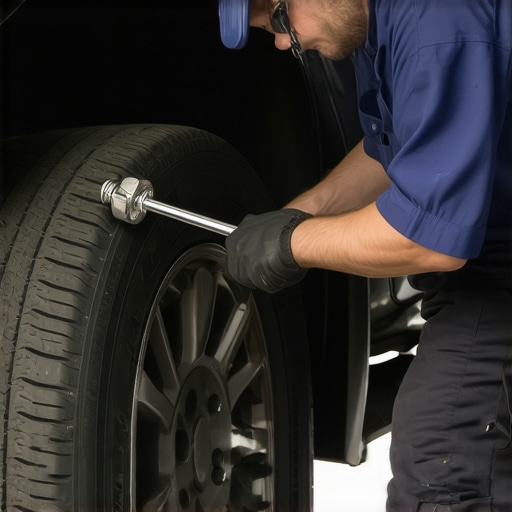 Correct Lug Nut Torque Application Mechanic tightening lug nuts with a torque wrench to ensure proper fit during wheel mounting.
