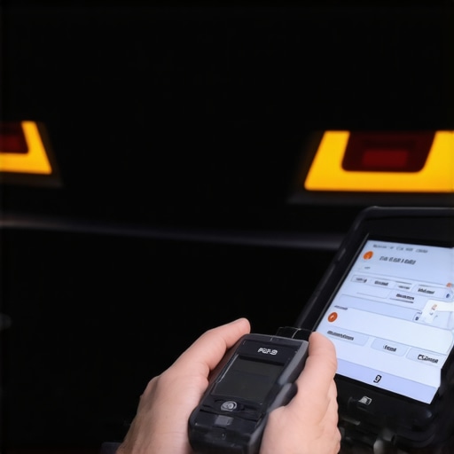 Driver Performing Vehicle Diagnostics Person scanning vehicle diagnostics with professional OBD-II device
