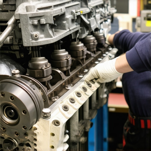 Mechanic examining engine valves and lifters in car engine bay.