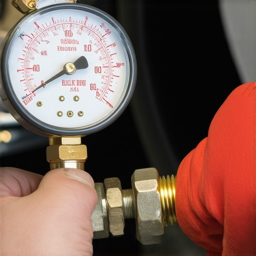 Mechanic measuring fuel pressure in a car's engine with a gauge
