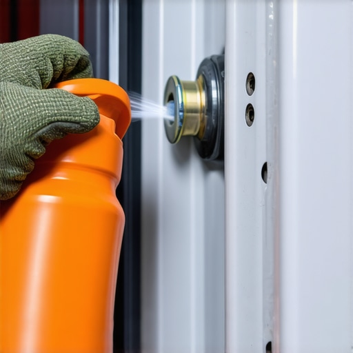 A person applying lubricant to a car door latch to ensure smooth operation