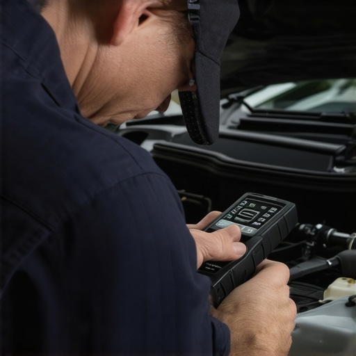 A mechanic using a diagnostic scanner on a car engine