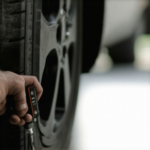 Precise Torque Wrench in Action Mechanic tightening lug nuts with a digital torque wrench during vehicle maintenance.