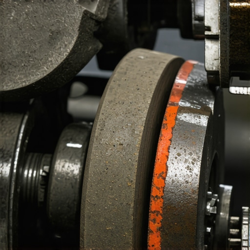 Precision Brake Inspection Mechanic inspecting brake pads with specialized tools in a Workshop