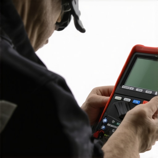 Professional Automotive Diagnostic Tools Mechanic measuring vehicle electrical systems with multimeter and scanner