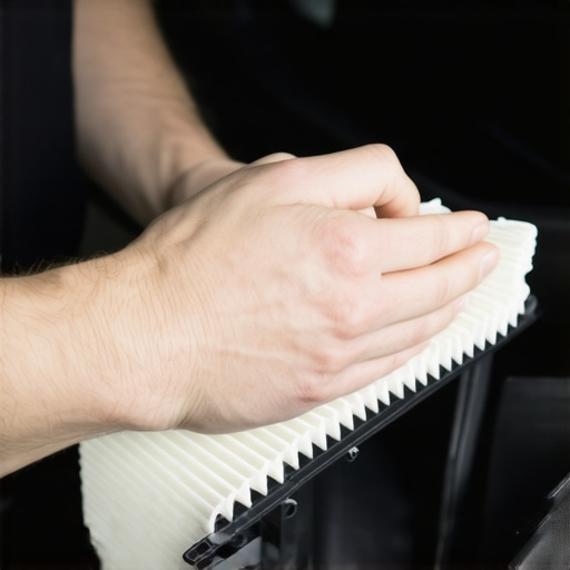Person removing and installing a cabin air filter in a car