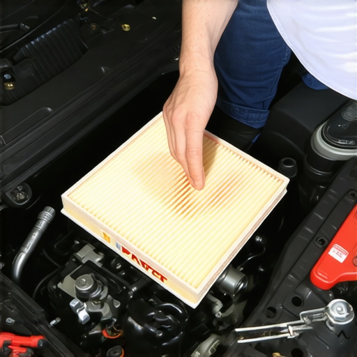 Replacing a Car Air Filter Person changing the air filter in a vehicle's engine compartment.