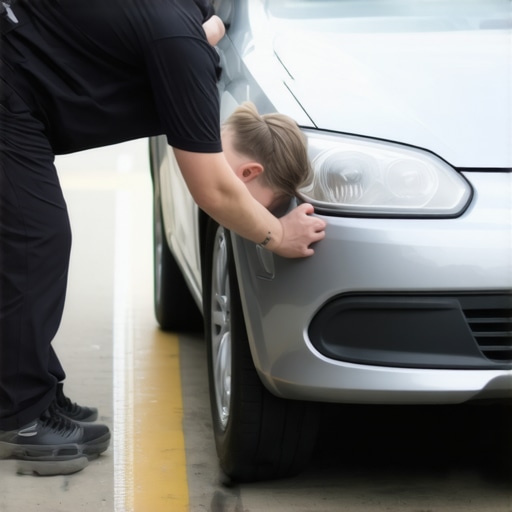 Person performing a shock test on a car on a level driveway