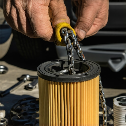 The trick to removing a stuck oil filter without a wrench
