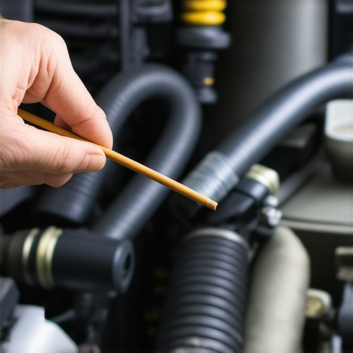 Close-up of incense stick used to detect vacuum leaks in car engine hoses.